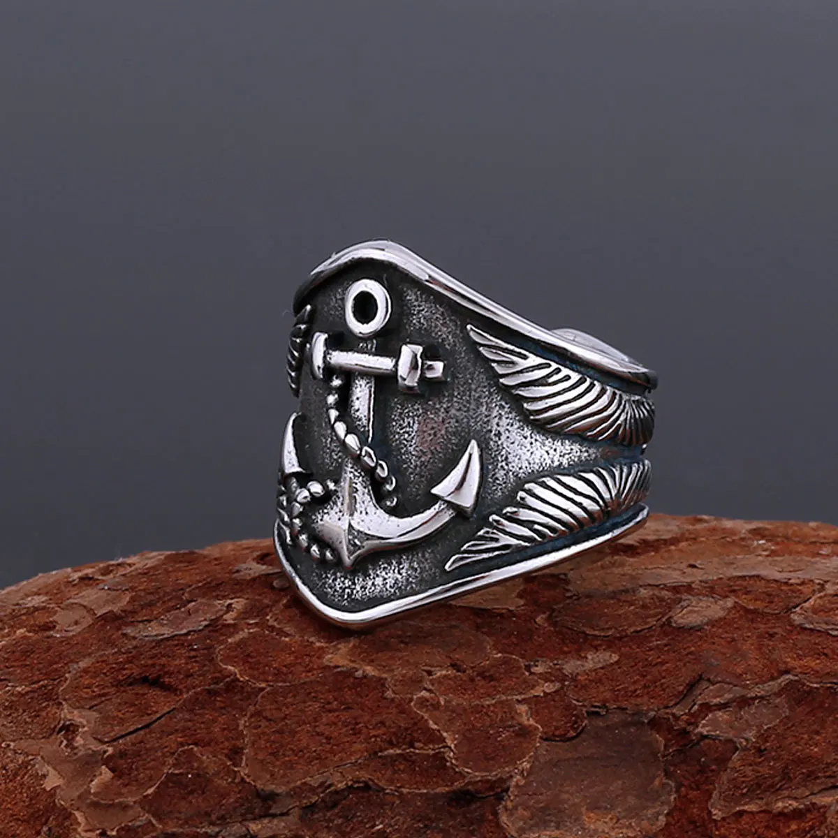 Vintage Vikings Stainless Steel Anchor Ring Men Punk Hip Hop Handmade Finger Jewelry Biker Party Club Ring Gift