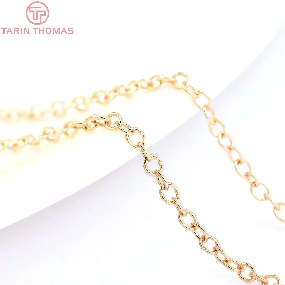 (4286) 2 Meters width 2MM 24K Champagne Gold Color Plated copper Round Oval Shape Link Chains Diy Jewelry Accessories Wholesale