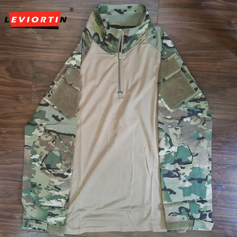 Men's Camo Tactical Half Zip Pullover Shirt Long Sleeve Stand Collar Outdoor Fishing Military Style Loose Fit Tops