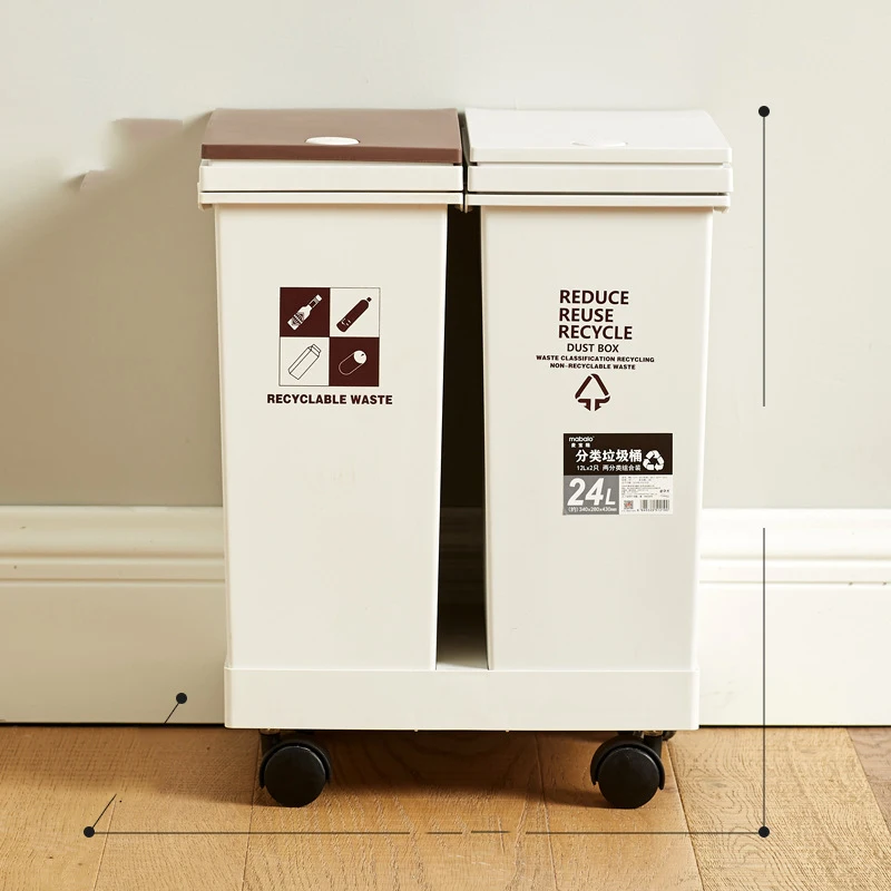 

Modern Trash Can with Lid Double Bin Trash Kitchen Cabinet Storage Trash Can Office Kitchen Narrow Lixeira Rubbish Bin YH5LJT