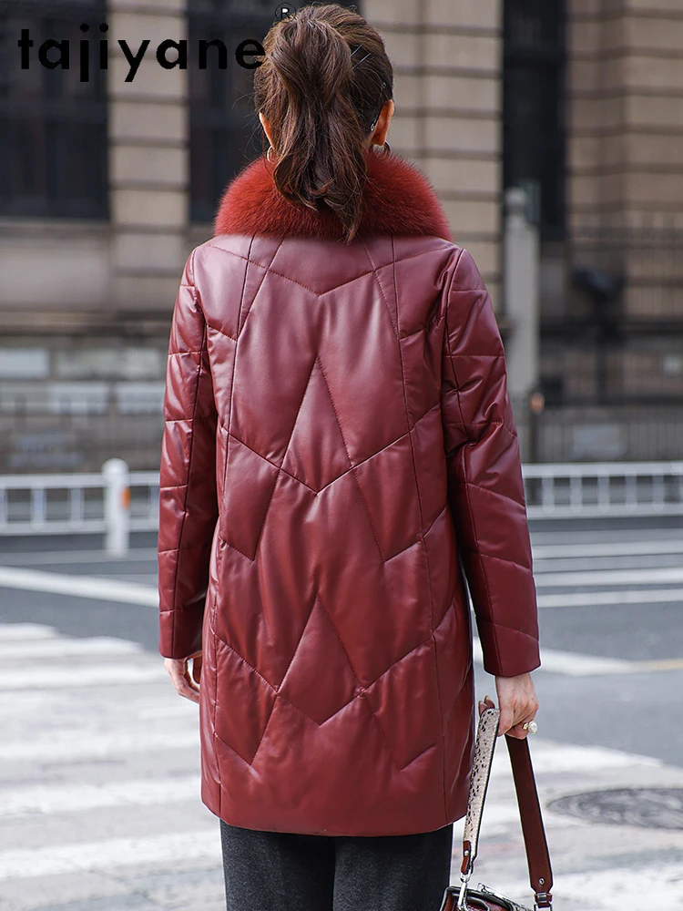 TAJIYANE 100% pelle di pecora Piumino di media lunghezza in vera pelle Piumino da donna Colletto di volpe Capispalla invernale Abbigliamento da donna 2025
