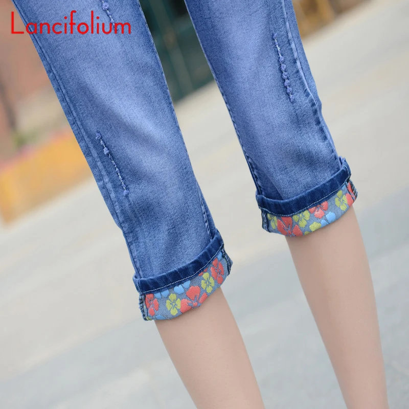 Calf Length Denim Pants Summer Gaiter High Waist Skinny Cuffs Bodycon Pencil Vintage Sweet Harajuku 3/4 Jeans Pants Women 2023