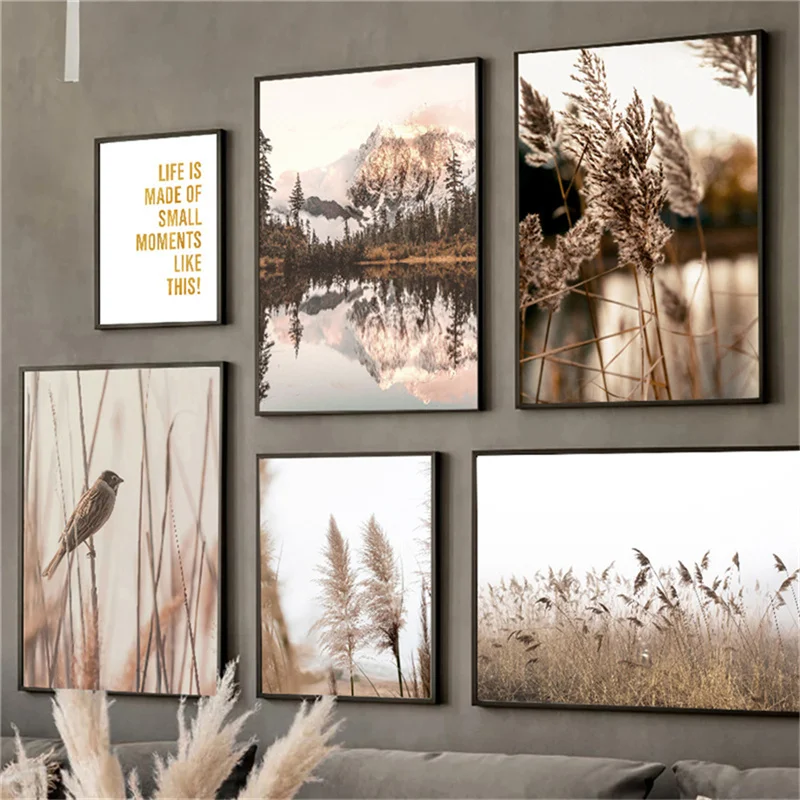 

Nordic Lake Landscape Art Canvas Painting Reed Posters Deer Painting Hay Pictures Wall Posters for Home Livingroom Bedroom Decor