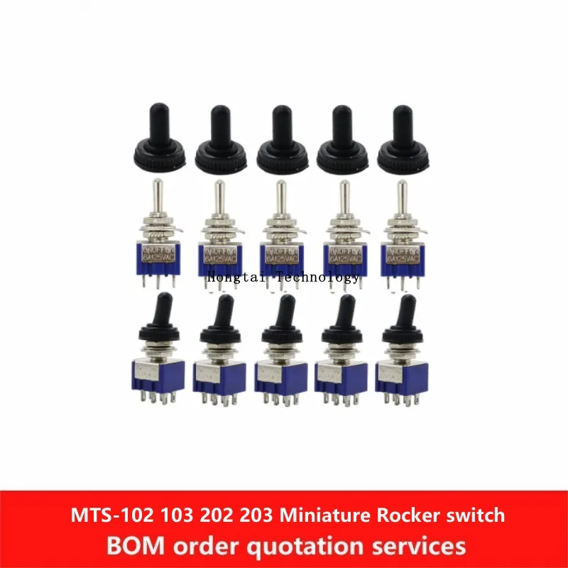 MTS-102 103 202 203 Miniature Rocker Switch Single-pole, double-throw 3-pin, 6-pin, 2-position, 3-position ON-OFF-ON 120VAC 6A