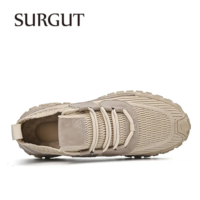 SURGUT Men Casual Shoes Fashion Knit Sock Mouth Shoes All Season Manual Stitching Soft Comfortable Men Walking Shoes Size 38-46