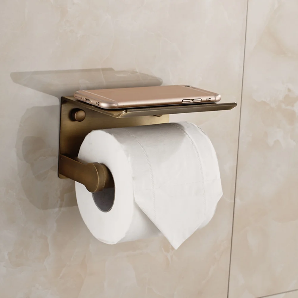 

Toilet Paper Holder Space Aluminum Wall Mounted Mobile Phone Shelf Tissue Roll Storage Rack For Home Hotel Bar Bathroom
