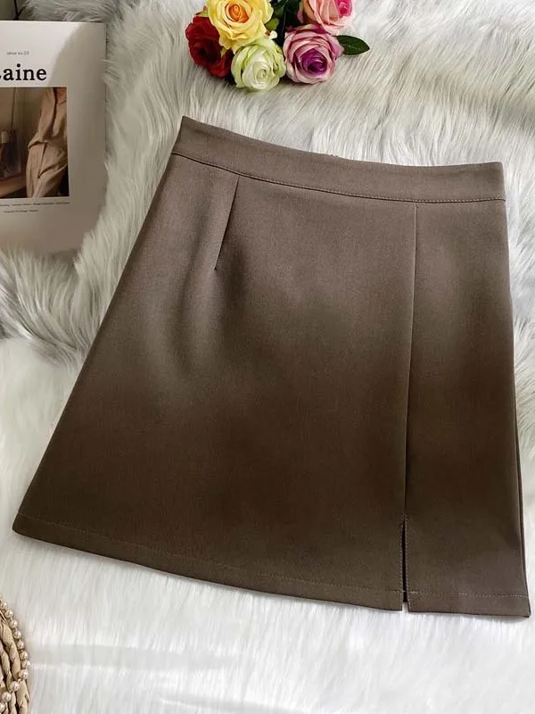 

Simple A-Line Slit Anti-Glare Skirt High Waist f-length Casual Front Slit High Waist A-Line Skirt for Women