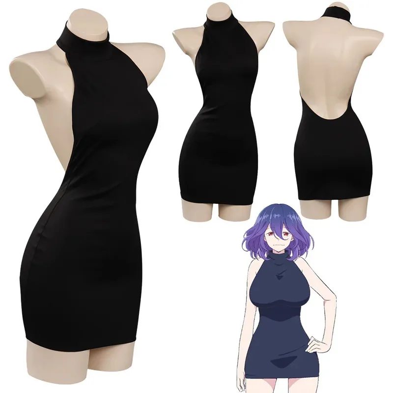 Vermeil In Gold 코스프레 의상 Vermeil 드레스 유니폼 여성 블랙 섹시한 홀터넥 넥 백리스 풀오버 민소매 Bodycon