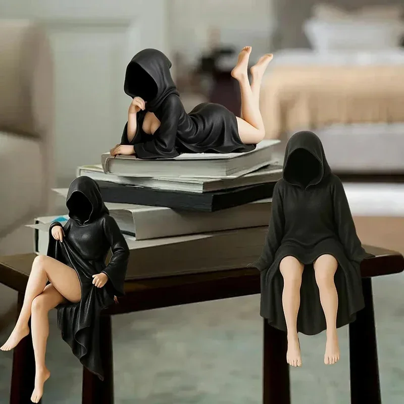 

3d загадочная статуя, готический черный халат, фигурка королевы, книжная полка, скульптура, жуткие сидячие статуи, настольные украшения, подарки на Хэллоуин