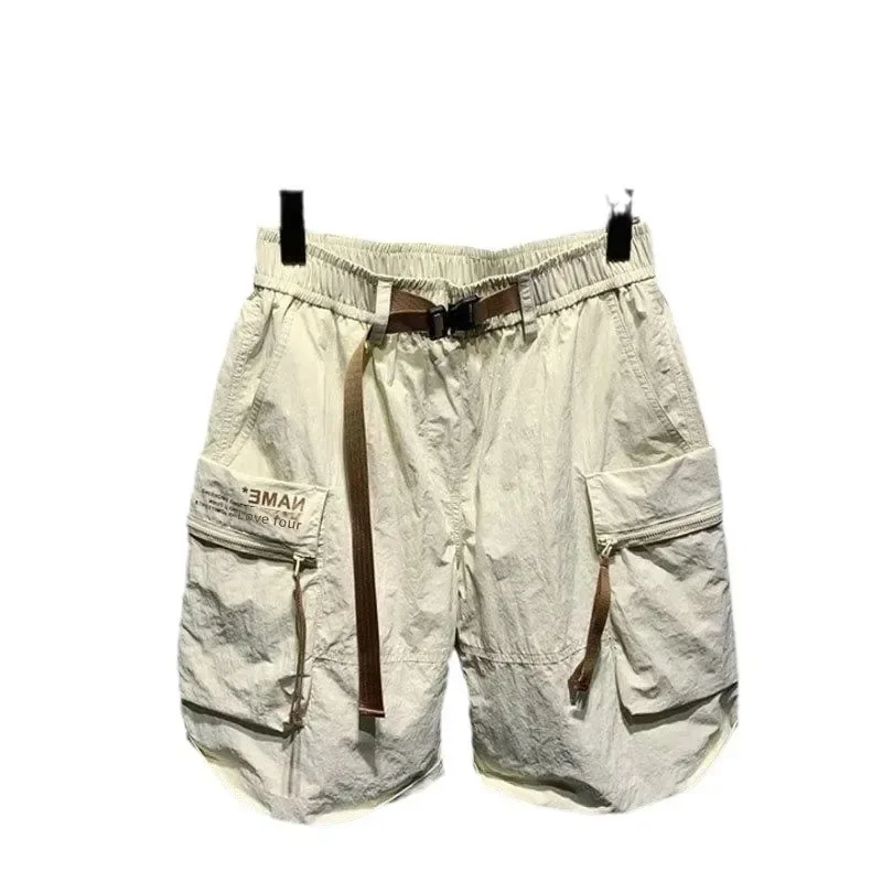 Loose Printed Casual Shorts for Men Summer Trendy Individual Workwear Short Pants Patchwork Belted Versatile Men's Shorts