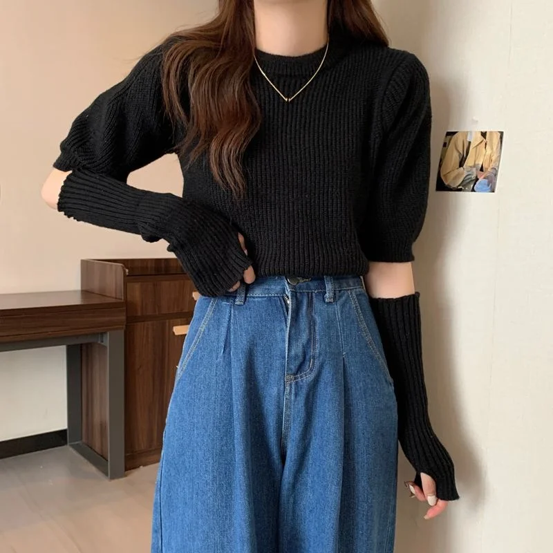 

Detachable Sleeve Knitted Sweater Women New Knit Autumn Cable Twisted Knot Commute Fitting Softy Foldover Minimalism Cozy Basic