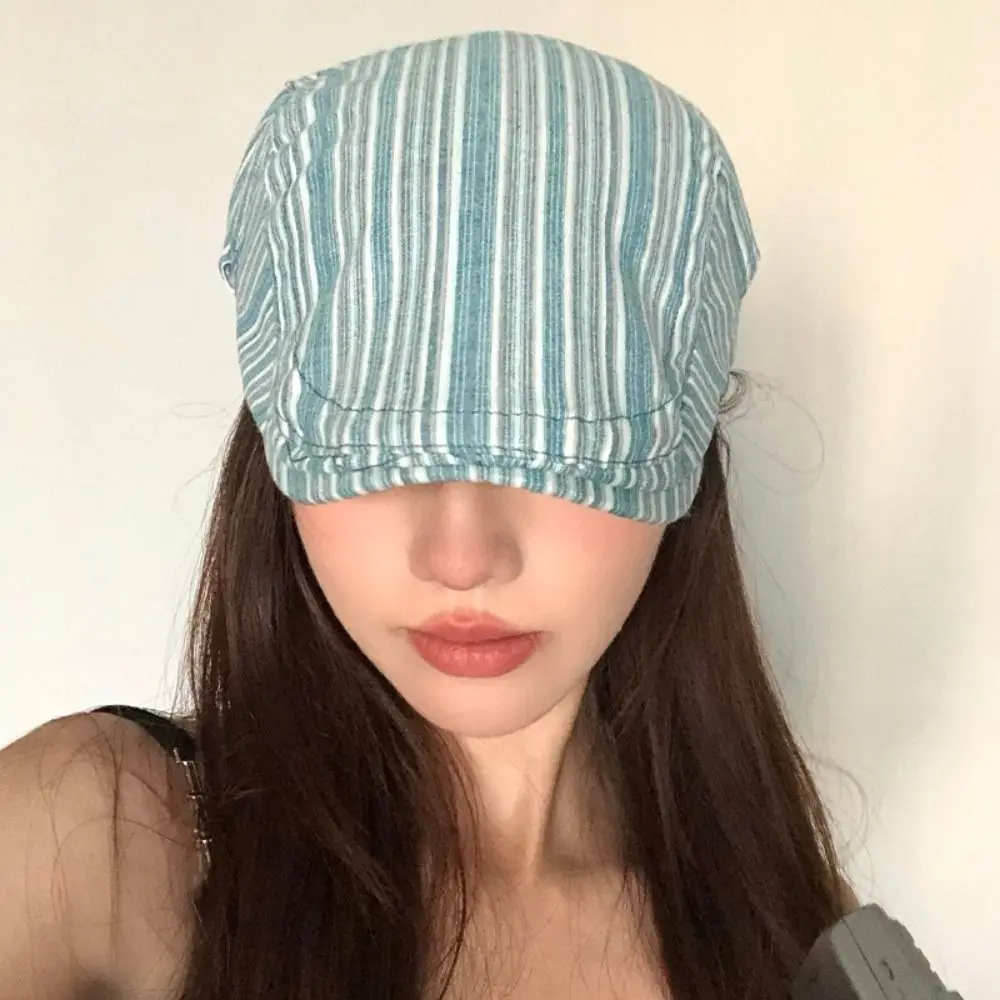 أزياء خمر موزع الصحف قبعة مخطط واقية من الشمس بلغت ذروتها قبعات Y2k للجنسين الرسام قبعة الربيع الصيف #4