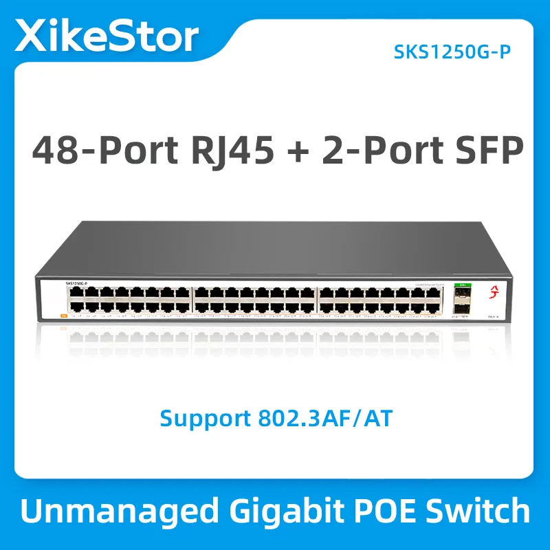 

Неуправляемый коммутатор XikeStor 1000M Gigabit POE, 48 портов POE RJ45 и 2 порта SFP, коммутатор Интернета 800 Вт, Plug and Play