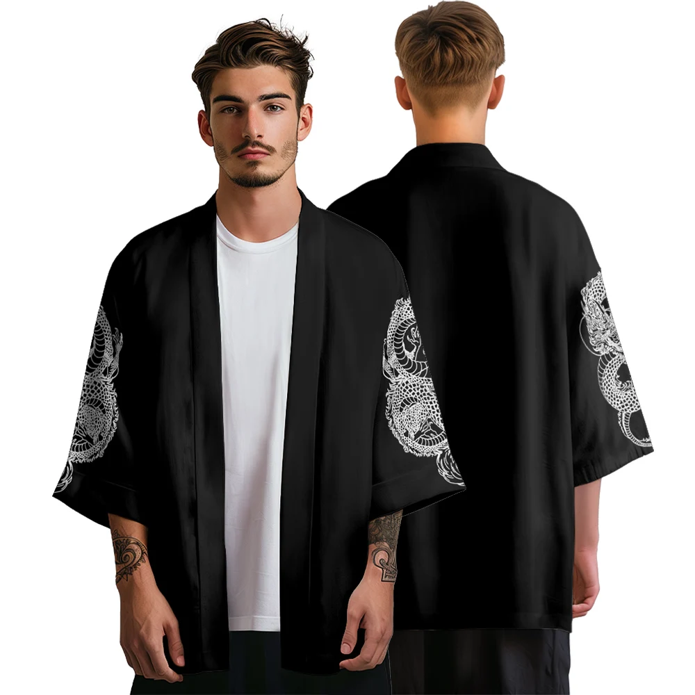 

Summer Kimono Men Hawaiian Shirt Beach Cardigan Dragon Kimono Streetwear Women Yukata Japanese Clothes Simple Bathrobes Haori