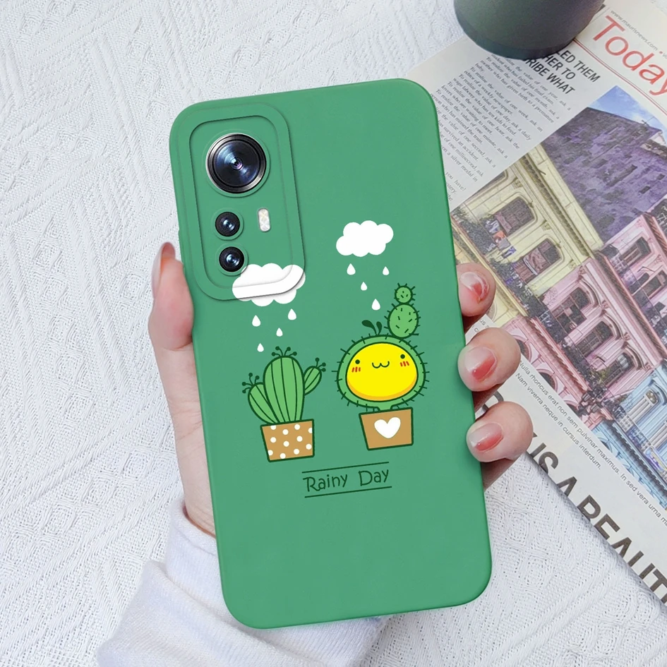 Case For Xiaomi 12X 12 Lite Cute Shockproof Cover Cactus Flower Protective Liquid Silicone Phone Case For Xiaomi 12 X Funda Capa