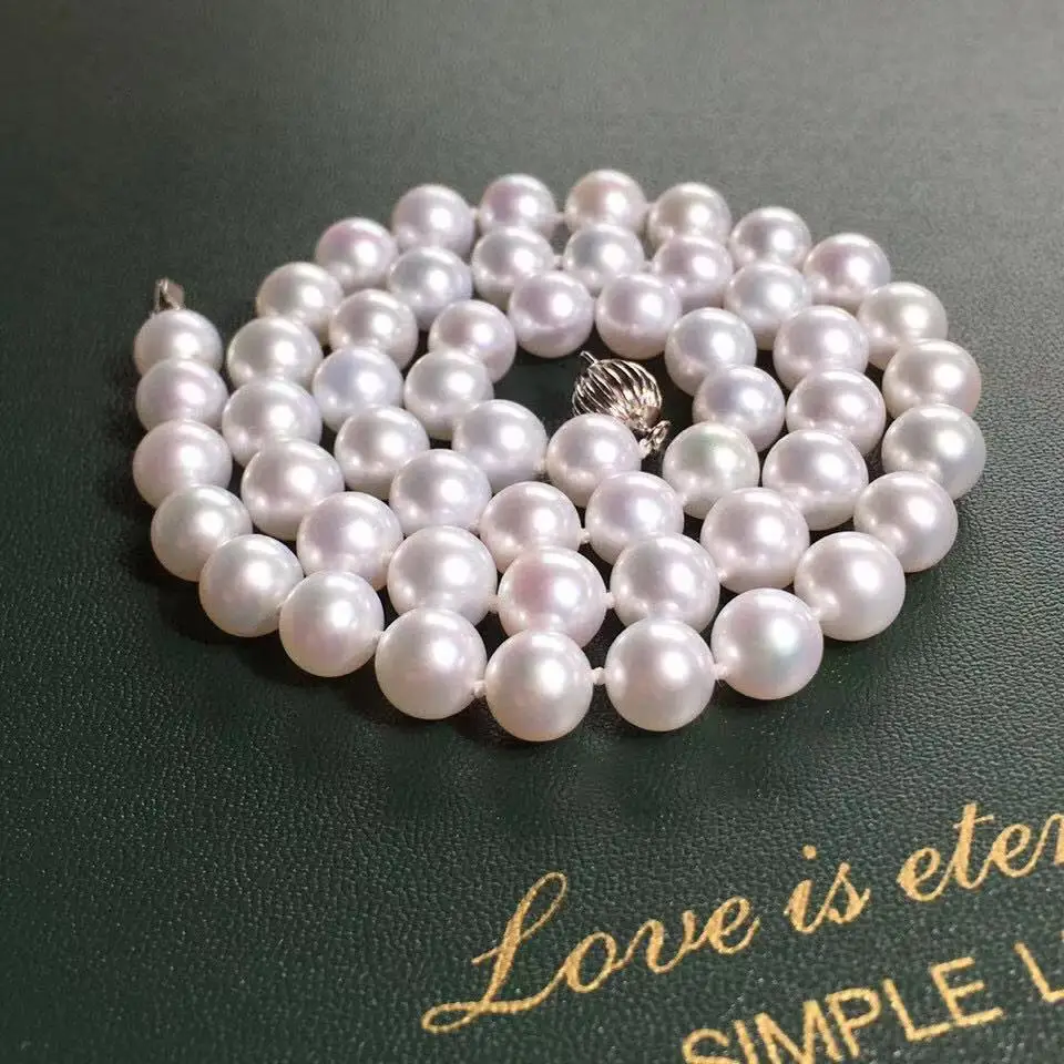 Huge high-grade AAA+++ 9-10mm 10-11mm Natural akoya genuine white round pearl necklace 18” Send the same box