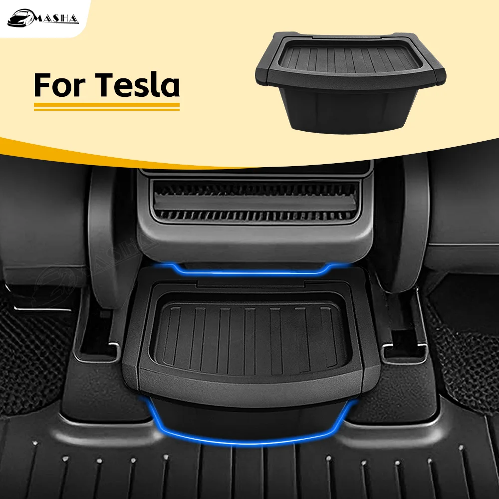 

For Tesla Model Y Juniper Refresh 2026 2025 Rear Center Console Trash Can Garbage Bin, 2nd Row Under Seat Storage Box Organizer