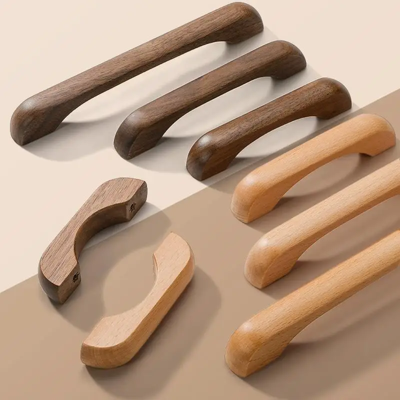 Natural Kitchen Furniture Wooden Handle Solid Wood Handles For Cabinets And Drawers Closet Dresser Wardrobe Pulls