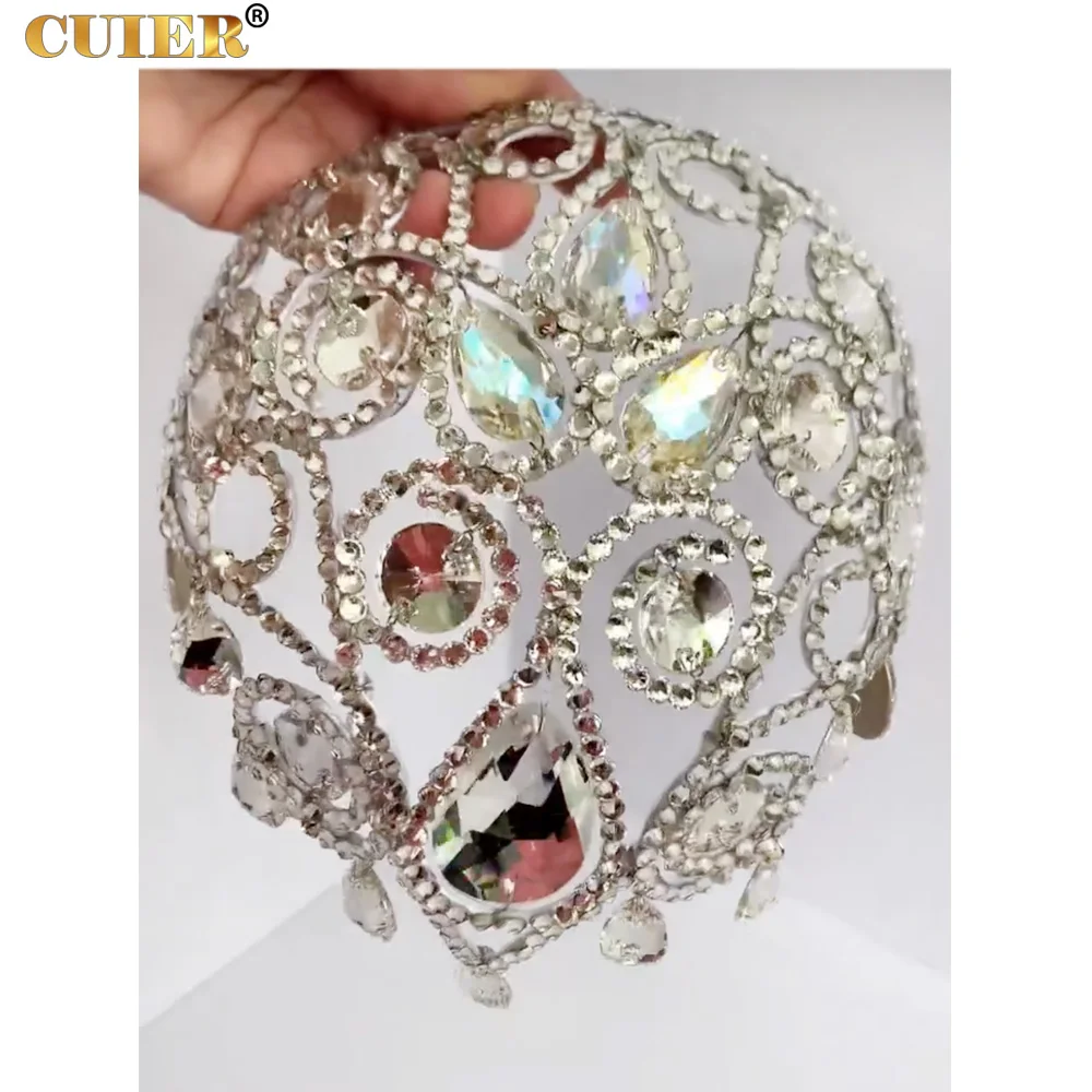 CUIER Crystal Glass Rhinestone Drop Pendant Hat Hair Jewelry for Women Headpiece for Drag Queen for Stage Accessory