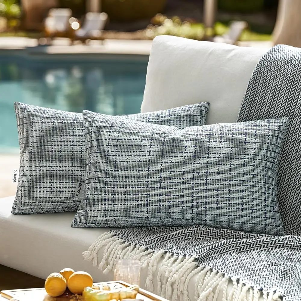 

Outdoor Waterproof Throw Pillow Covers Pa Of 2 12X20 H Weaving Texture Outside Decorative Cushion Covers For Garden Patio Tent