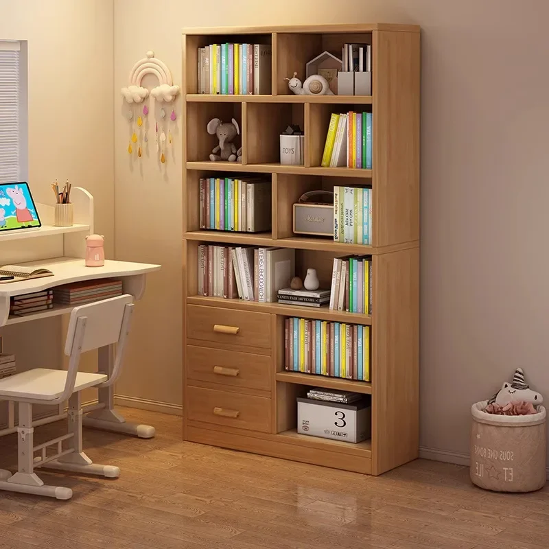 رف كتب وخزانة كتب طويلة، أرفف كتب خشبية مكونة من 6 طبقات مع أدراج أبواب الخزانة وأرفف الكتب الأرضية وخزائن تخزين المكاتب #1