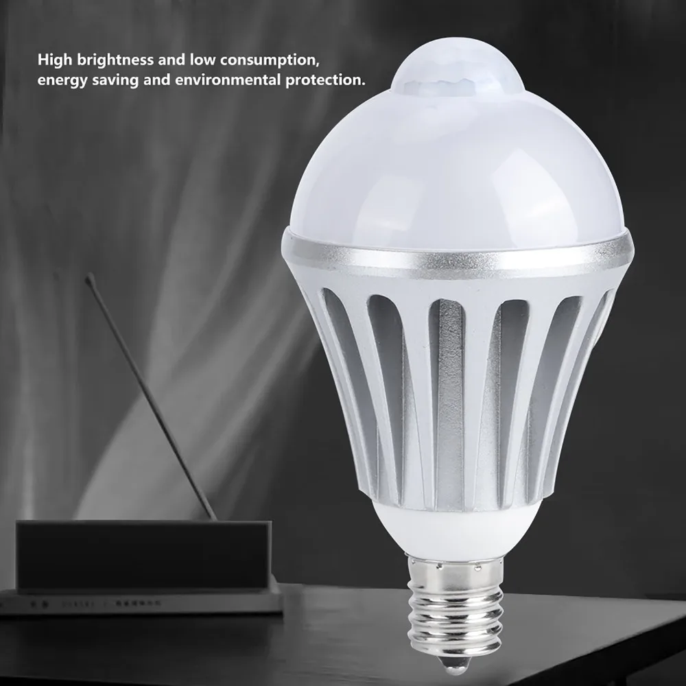 E17 Motion Sensor LED Bulb A19 AC85-265V Human Sensor Lamp Bulb Aluminum PC Material 10W Corridor Sensor Bulb Dining Room