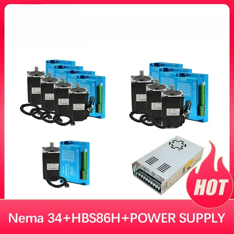 Настраиваемый 4-осевой комплект шагового двигателя Nema34 4,5N 8,5N 12N с замкнутым контуром + драйвер двигателя постоянного тока кодера HBS86H + мощность 400w60v с ЧПУ Настраиваемый 4-осевой комплект шагового двигателя Nema34 4,5N 8,5N 12N с замкнутым контуром + драйвер двигателя постоянного тока кодера HBS86H + мощность 400w60v с ЧПУ