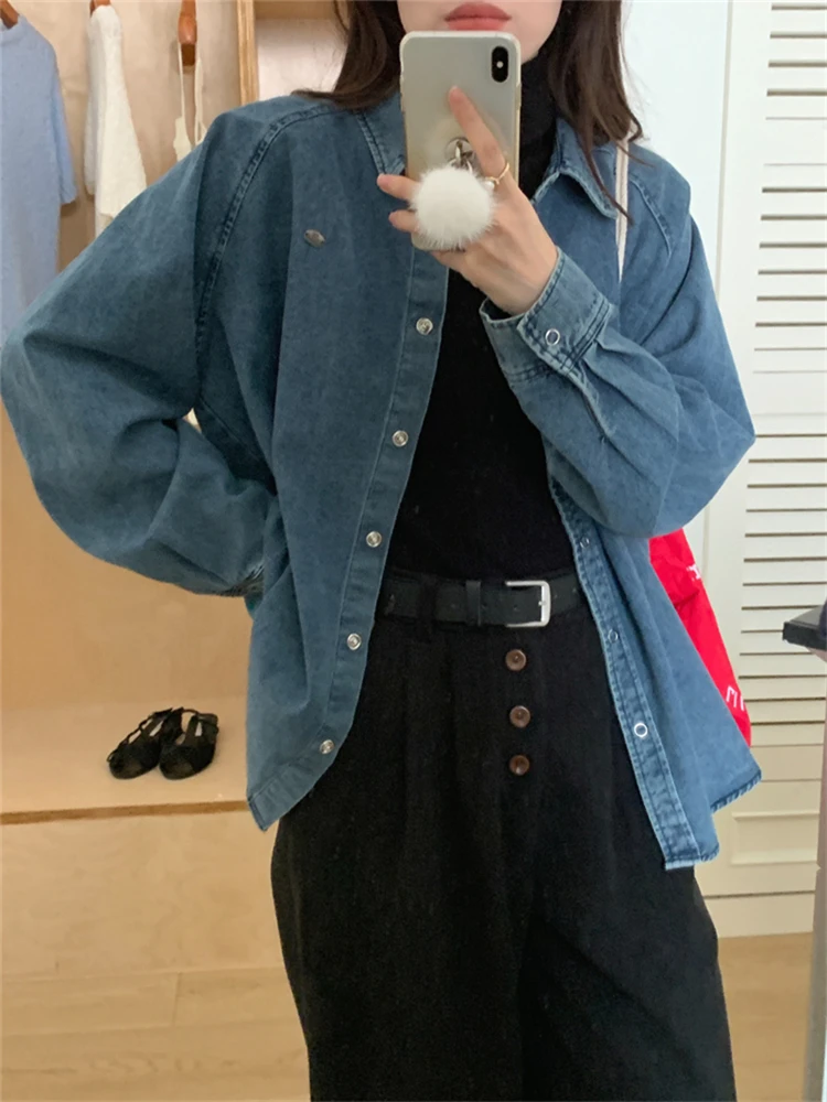 Colorfaith BL10262 New 2024 Vintage Elegant Lady Wild Office Lady Korean Fashion Women Spring Summer Blouses Denim Shirts Tops