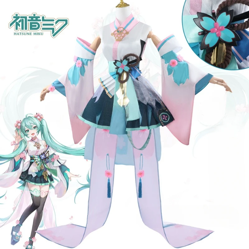 

Miku Cosplay Costume JP Anime COS Outfits Women Sakura Midi Dress Female Virtual Singer Kawaii Carnival Party Wig Full Set