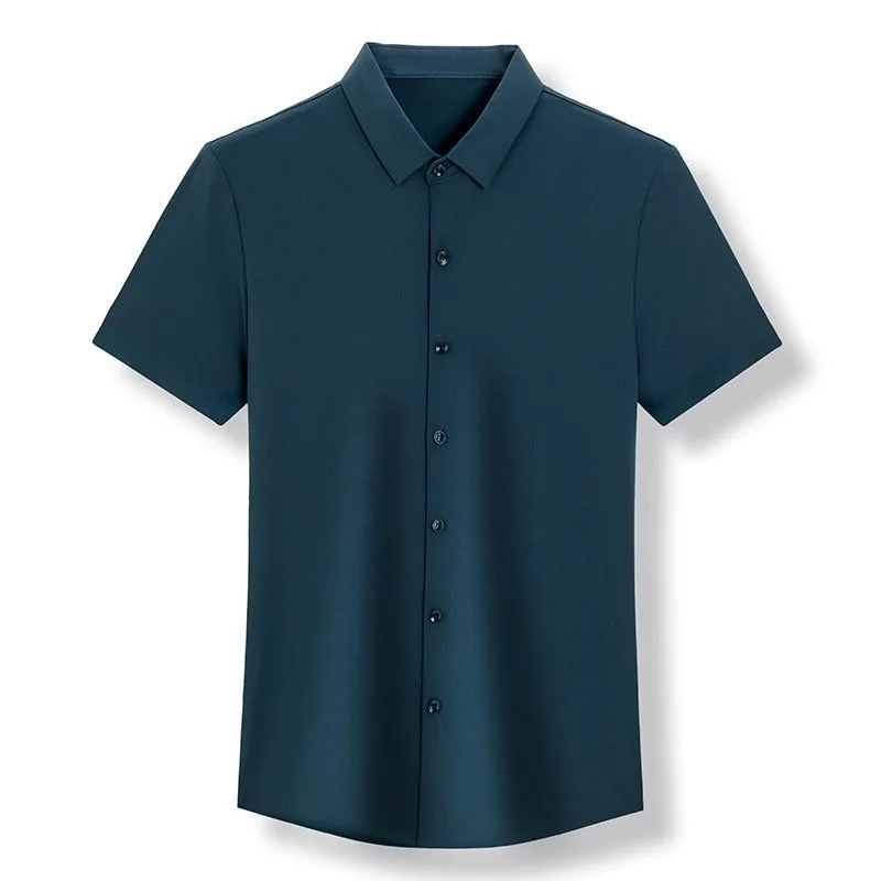Men's Ice Cool Dress Shirts Business Wrinkle Resistant No-iron Tops & Tees Trendy High End Man Short Sleeve Shirt Summer Clothes