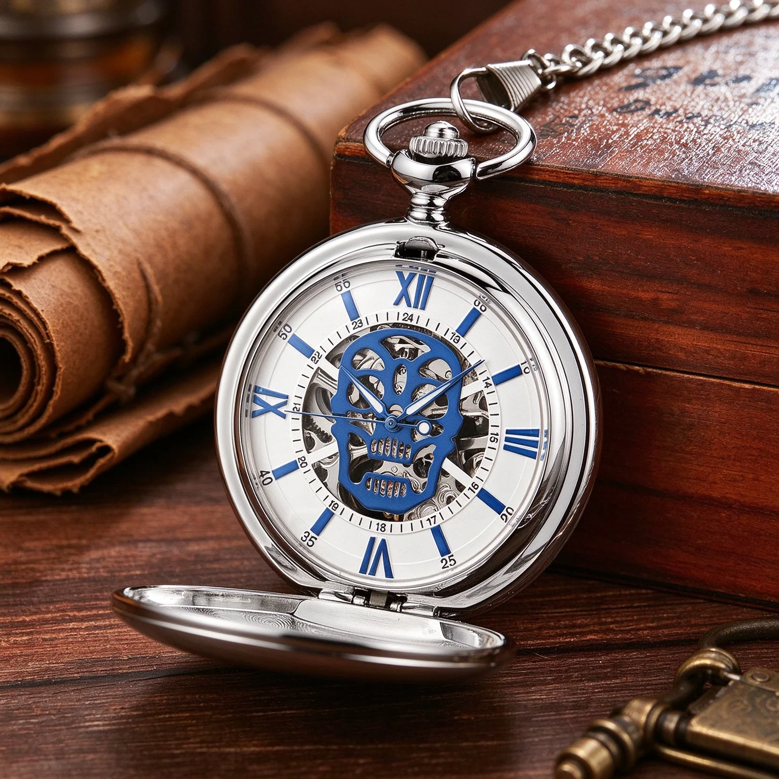 Pocket Watch Mechanical Skeleton Vintage - 빈티지 스타일의 기계식 회중시계, 해골 모양의