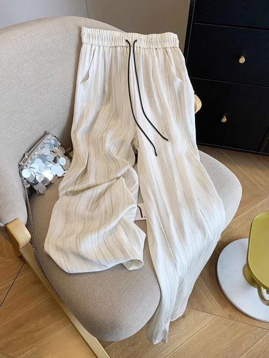 بنطال ذو قصة أرجل واسعة باللون الأبيض للنساء للخريف من الفلانيل مطوي ومطرز كلاسيكي عمودي على الطراز الإنجليزي فريد من نوعه للمكتب #1