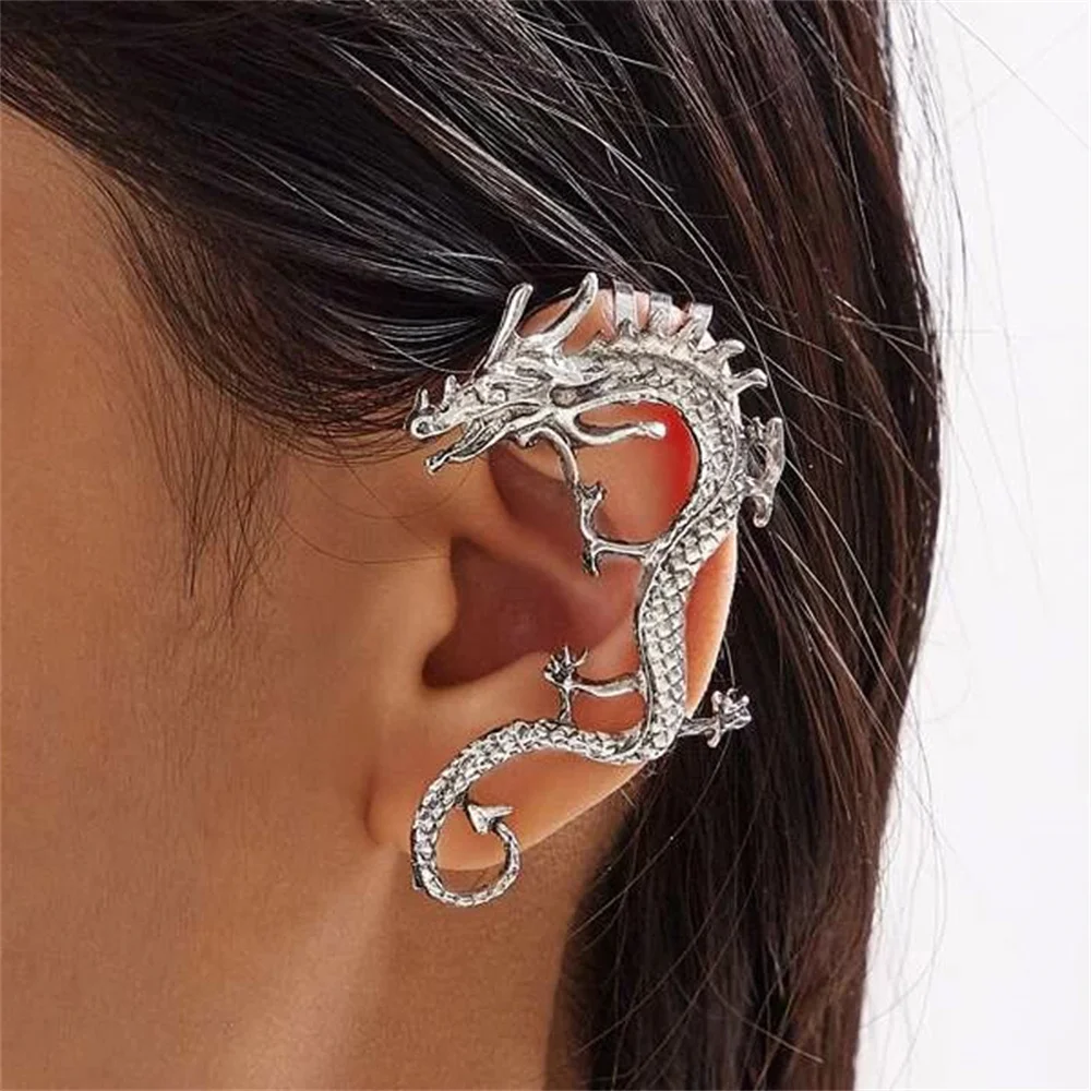 Wu\'s2022 New Dragon Ear Clips Retro Punk Jewelry Accessories Earrings Men and Women Clip Ear Clips Earrings Without Ear Holes Me