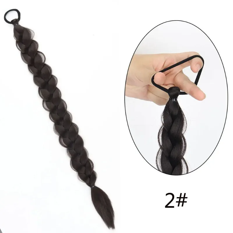 Synthetic Long Braided Ponytail With Rubber Band Boxing Braids For Women Hair Accessories 24Inch Black Braids Daily Use