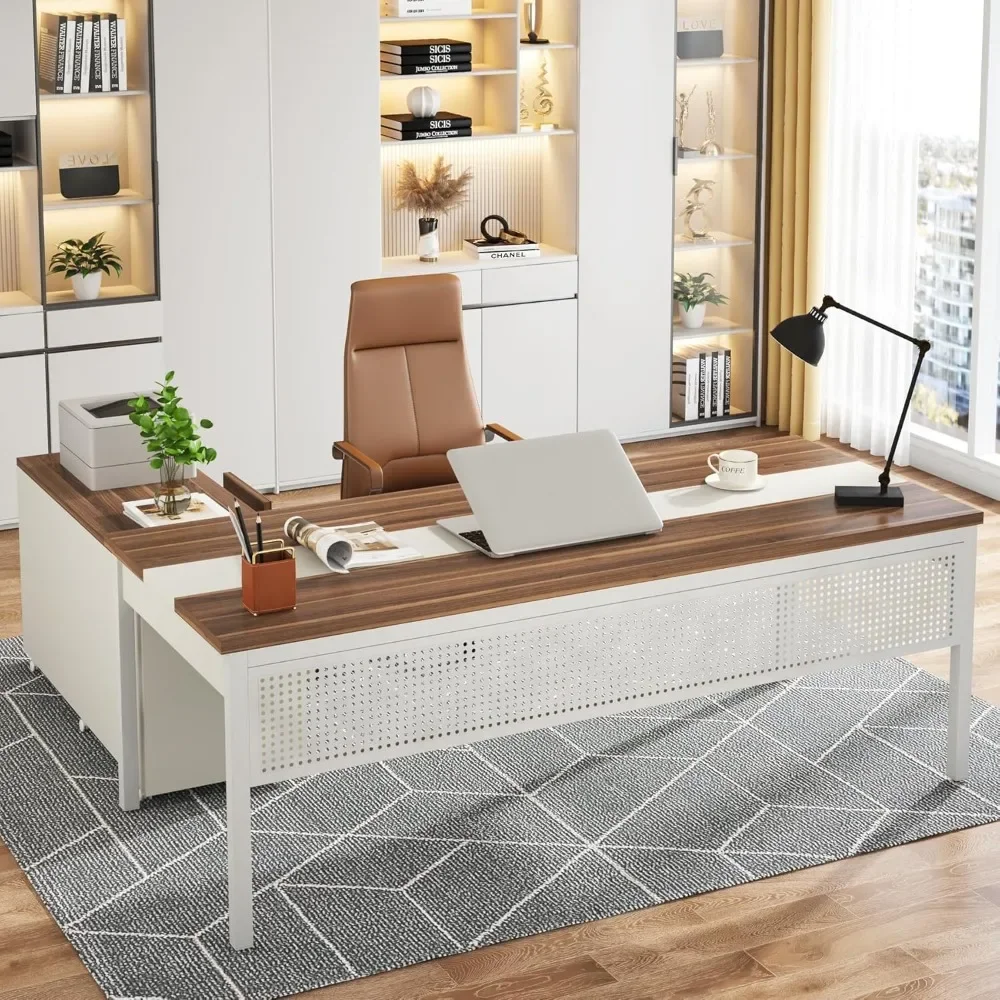 

70.8" Large Executive Office Desk and 47" Lateral File Cabinet Combo, L-Shaped Computer Desk 2 Piece Business Furniture
