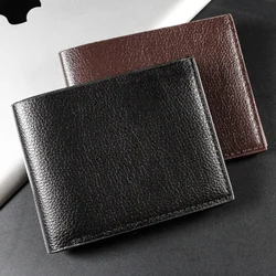 Carteira de couro genuíno para homens couro de vaca real carteira preta curta, produto premium, 1pc
