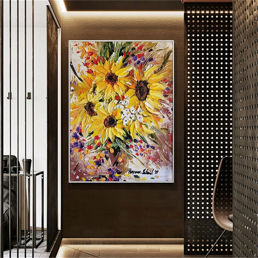 

100% Hand Painted Vincent Van Gogh Trim Paint Blossom Sunflower Oil Painting On Canvas Wall Art Pictures For Living Room Decor