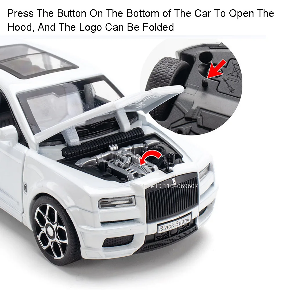 1:32 Scale Rolls Royce Cullinan RV Car Models Alloy Diecast Toys Pull Back 6 Doors Opened Camping Vehicle Toy for Kids Presents