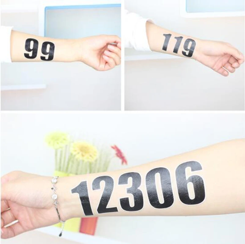 0-9 จํานวนดิจิตอล Tattoo สติกเกอร์กันน้ํากีฬาเกม Tattoo สติกเกอร์ Face Arm Body Art รอยสักปลอม Transfer Tattoo Decals