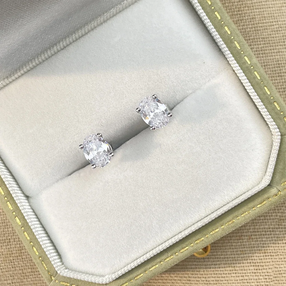 1-2CT البيضاوي مويسانيتي وأقراط للنساء الرجال S925 فضة D اللون سوليتير الماس الأذن ترصيع مع شهادة GRA #2