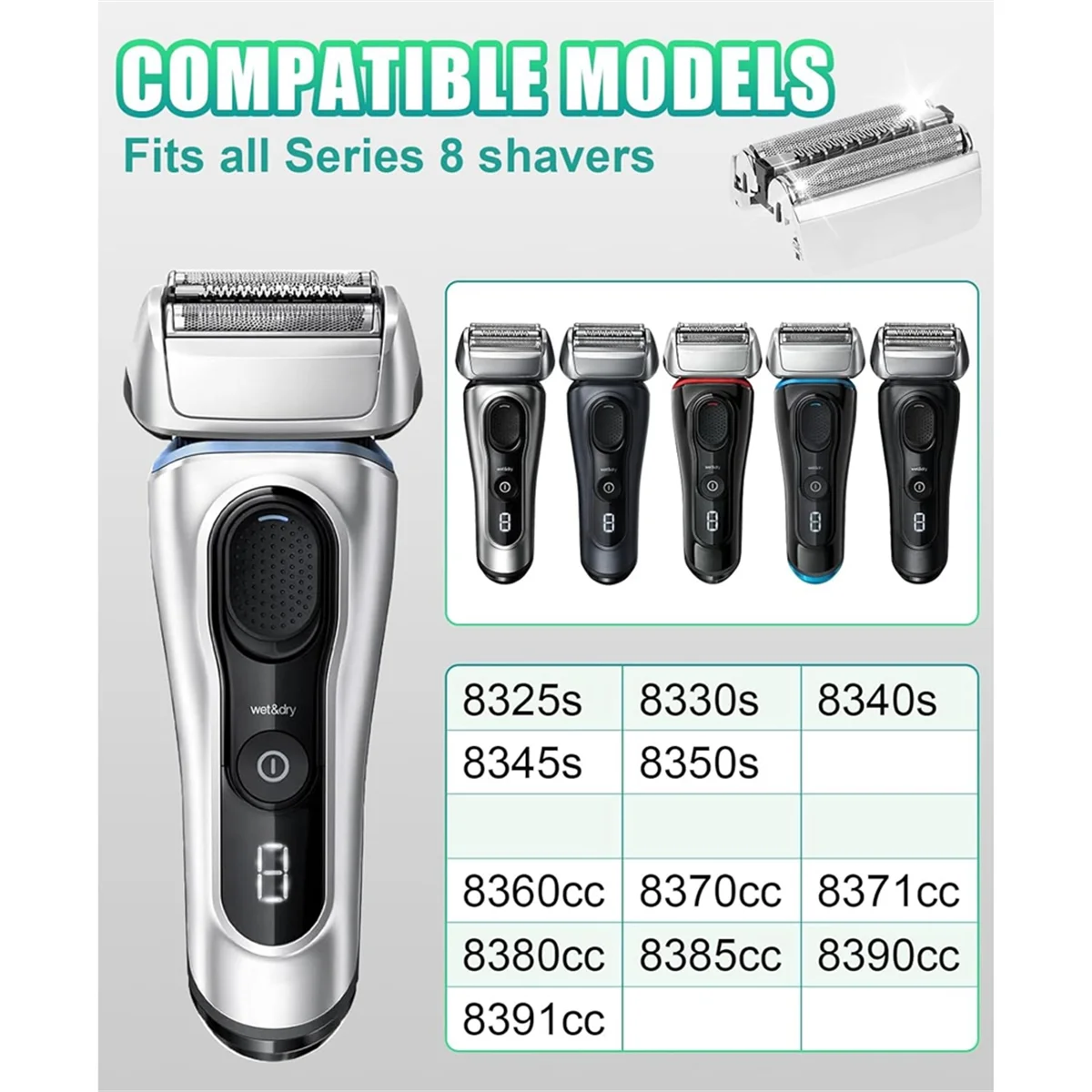 HOT 2 Pack 83M Testina di ricambio per Braun Series 8 S8 Testina di ricambio Lame per rasoio elettrico Modello 8370Cc,8340S,8350S,8467