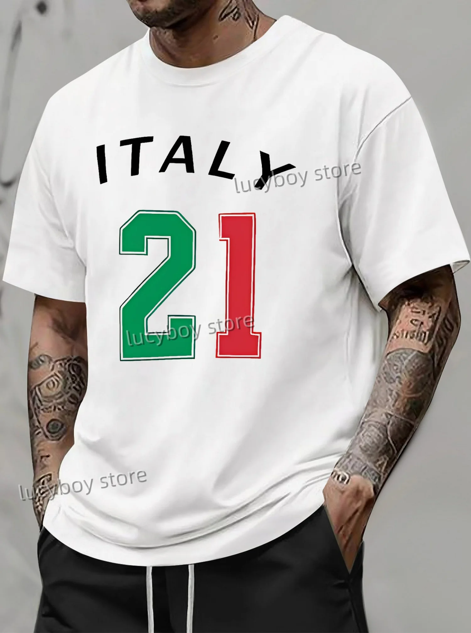 summer Mens ITALY NO.21Printed Short Sleeve T Shirt Man O-Neck Brooklyn Racing Football Tee Vintage Casual Tops Men Clothes