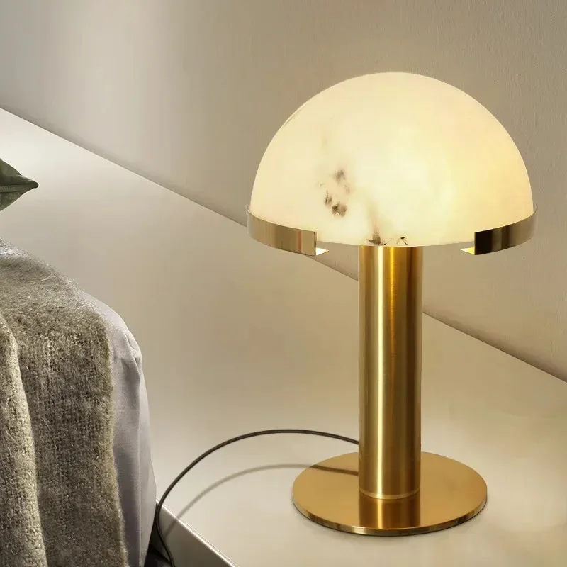 Lámpara de mesa Melange, imitación de mármol español, lámpara de mesa con forma de hongo, lámpara de escritorio dorada de lujo, lámpara artística para sala de estar, oficina, dormitorio.