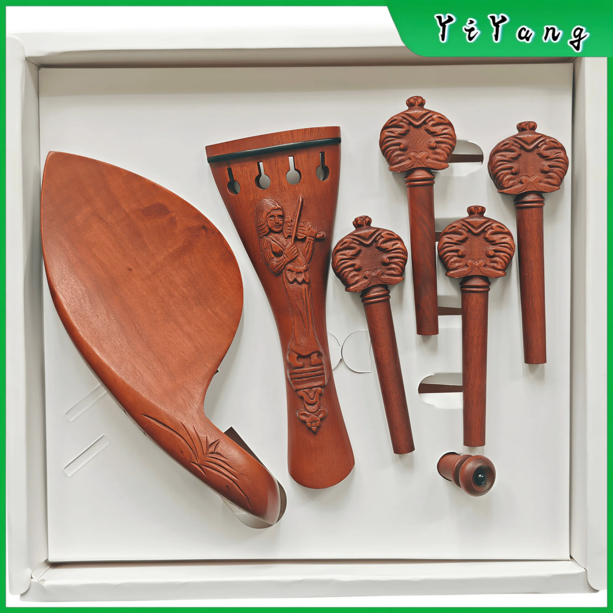 1 set jujube wood Violin Parts Accessories 4/4 size carved tailpiece chin rest pegs