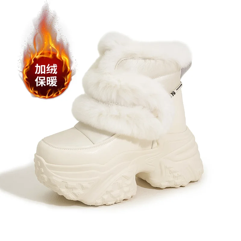 

2025 зимние ботинки, женские теплые хлопковые зимние туфли, модные кроссовки на высокой платформе 10 см, замшевые женские плюшевые туфли на толстом каблуке