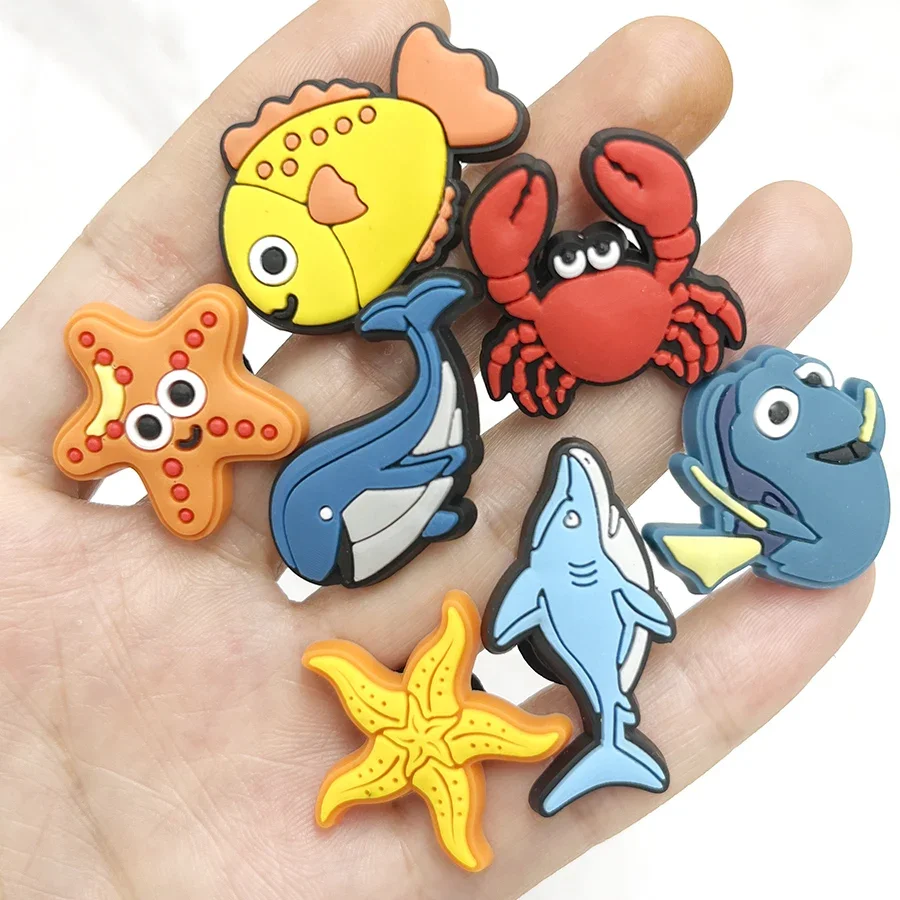 Sea Animals PVC Shoe Charm Accessories Diy Shoe Buckle Decoration Starfish whale Clog Upper Pins Shoe Charms Kid X-mas Gift