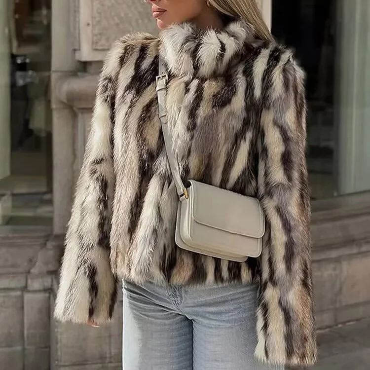 

2026 Autumn And Winter New Women's Fashion Faux Fur Effect Coat Outerwear European And American Animal Pattern Faux Fur Coat