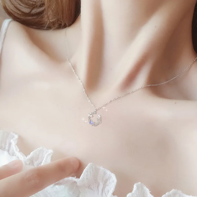 VOQ Silver Color Butterfly Zircon Necklace for Women Sweet Jewelry Gifts Wholesale
