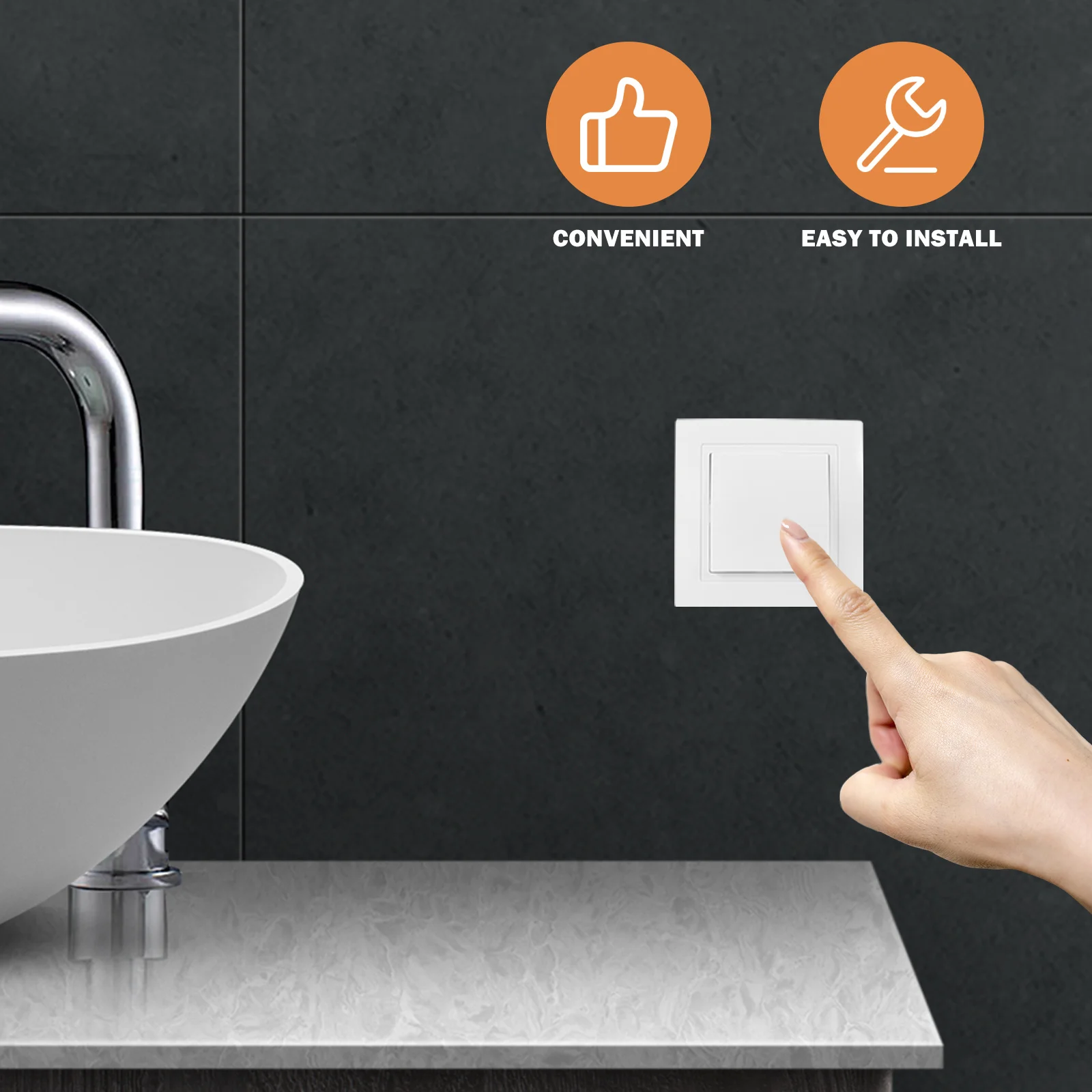 

2Pcs One Way Dual Control Wall Light Switch Panel Sturdy High Temperature Resistant Switch for Home Apartment Office Control