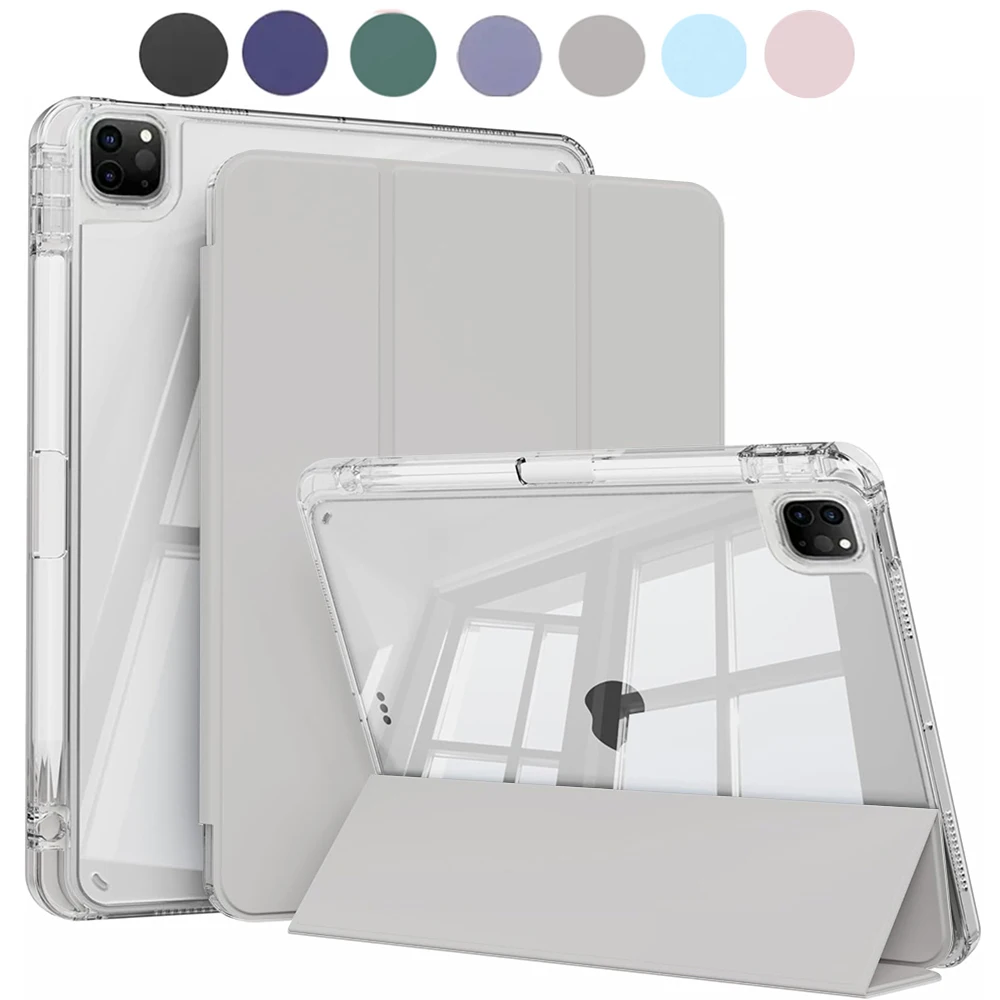 

case For iPad Pro 11 1st/2nd/3rd/4th gen Case with Pencil Holder, Hard Clear Transparent Back & Soft TPU Shockproof Frame Cover